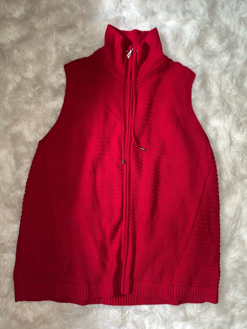 CJ Banks Red Zip-Up Knit Vest with Stand Collar
